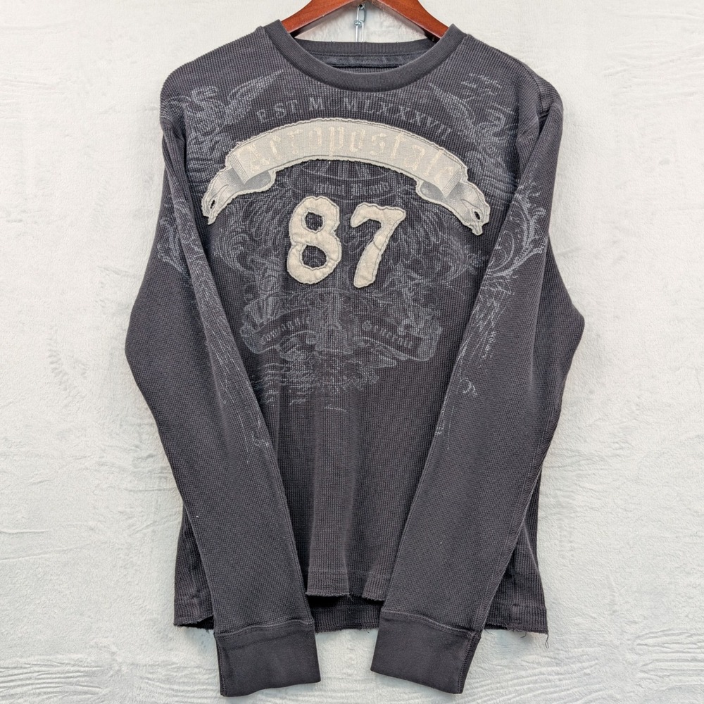VTG Aeropostale Thermal Shirt Men's Large Gray Graphic Goth Affliction Style Y2K